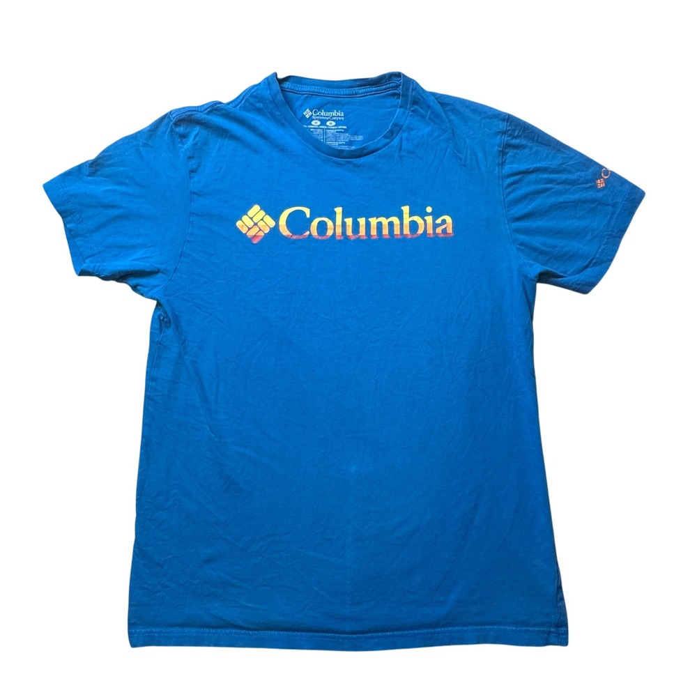 Columbia T-Shirt Mens M Blue Graphic Logo Short Sleeve Cotton Outdoor Casual Tee